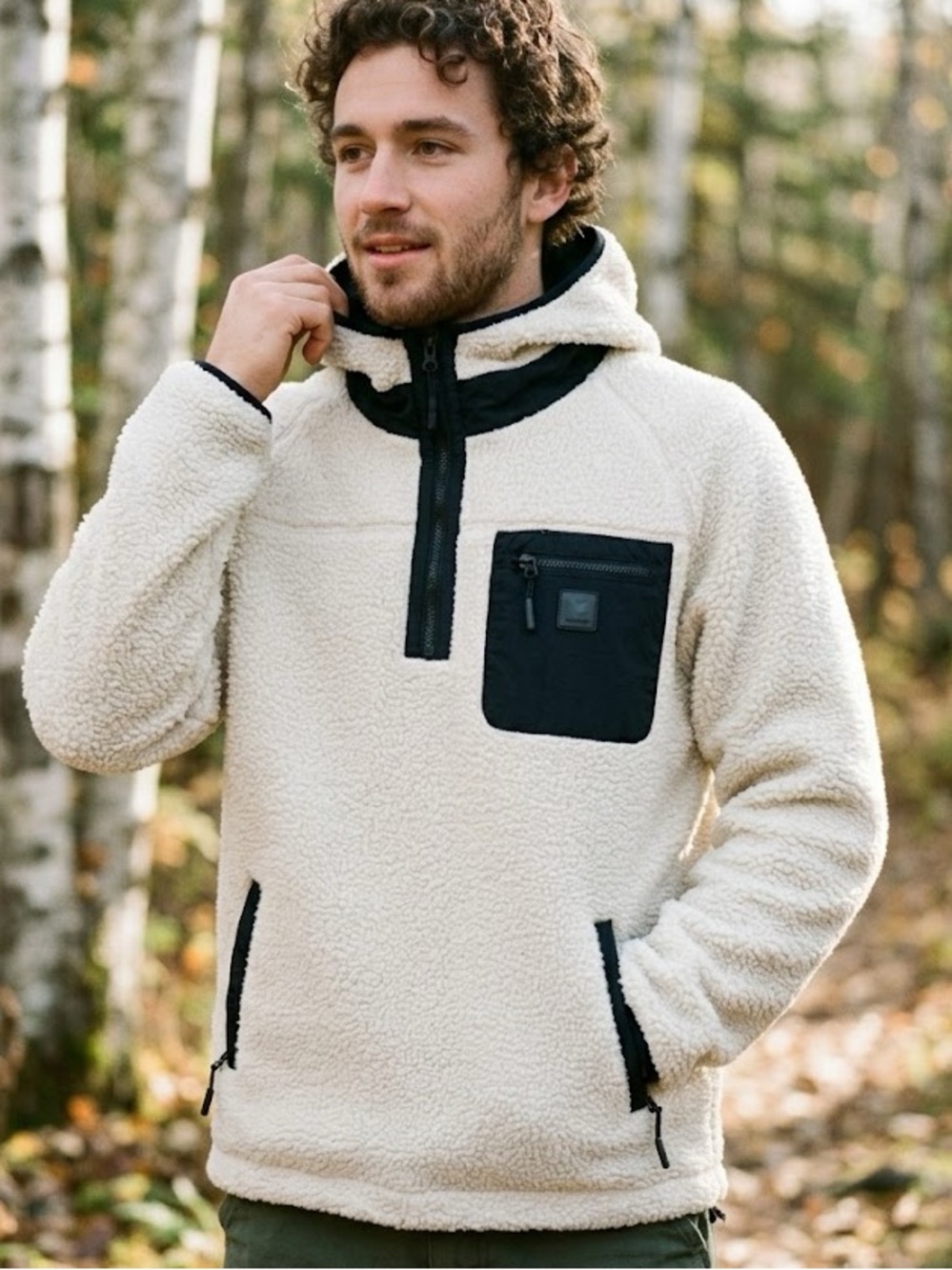 Indigo Jeanscode Ellerslie Fleece Hoodie Pullover Jacket Off-White Cream Large